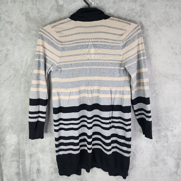 Womens Gray Tan Black Striped Open Front Long Cardigan By RED Long Sleeve XL - Picture 8 of 11